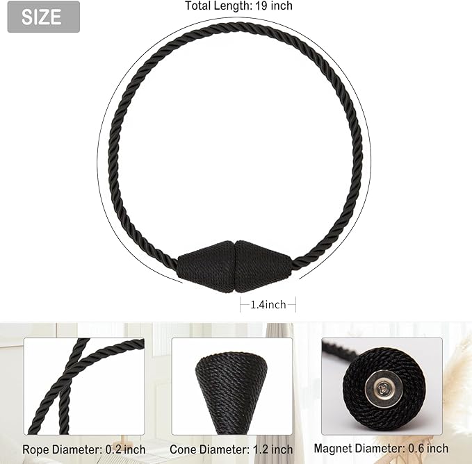 Magnetic Curtain Tiebacks 8 Pack Outdoor Rope Curtain Tie Backs Decorative - Image 2