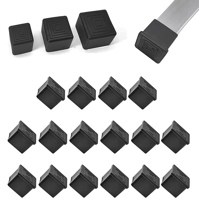 16 Pcs 1-1/4" x 1-1/4" Square Rubber Chair Leg Caps, PVC Table Leg Covers by BOPOREAE