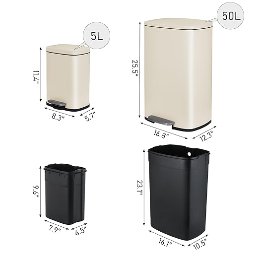 Arlopu 13.2+1.3 Gallon Step Trash Can, Stainless Steel Garbage Bin, Soft-Close - Image 2