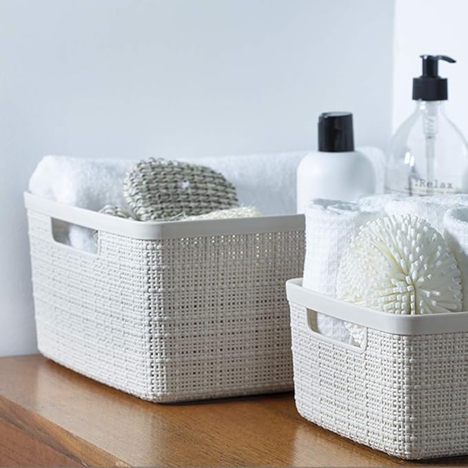 Curver Set of 6 Jute Medium Decorative Plastic Organization and Storage Baskets - Image 5