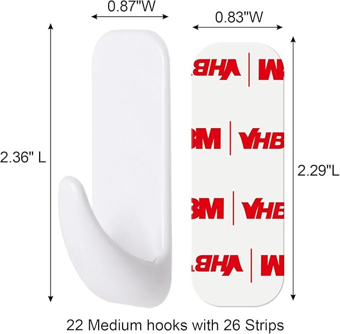 Wall Hooks for Hanging Heavy Duty, Medium 22 Self Adhesive Wall - Image 2