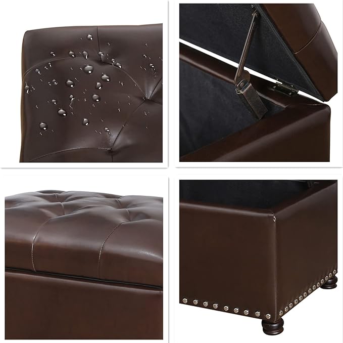 24'' Leather Storage Ottoman Rectangular Foot Rest Stool - Image 5