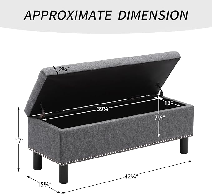Furnimart 42.5 Inch Storage Ottoman Bench, Flip Top End of Bed Storage Bench - Image 2