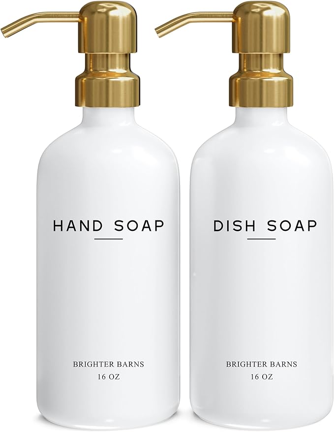 Luxury Glass Hand and Dish Soap Dispenser Set by Brighter Barns by BrighterBarns