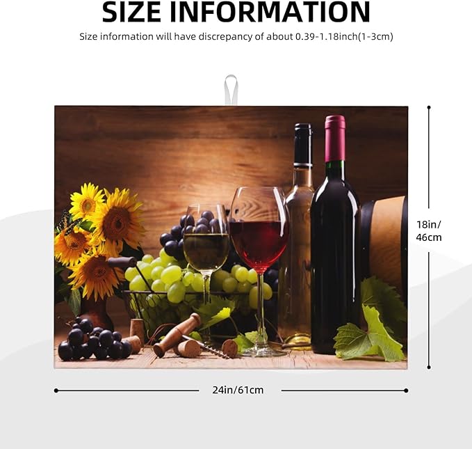 Red Wine Grape Vintage Wooden sunflower Microfiber Absorbent Reversible Dish - Image 3