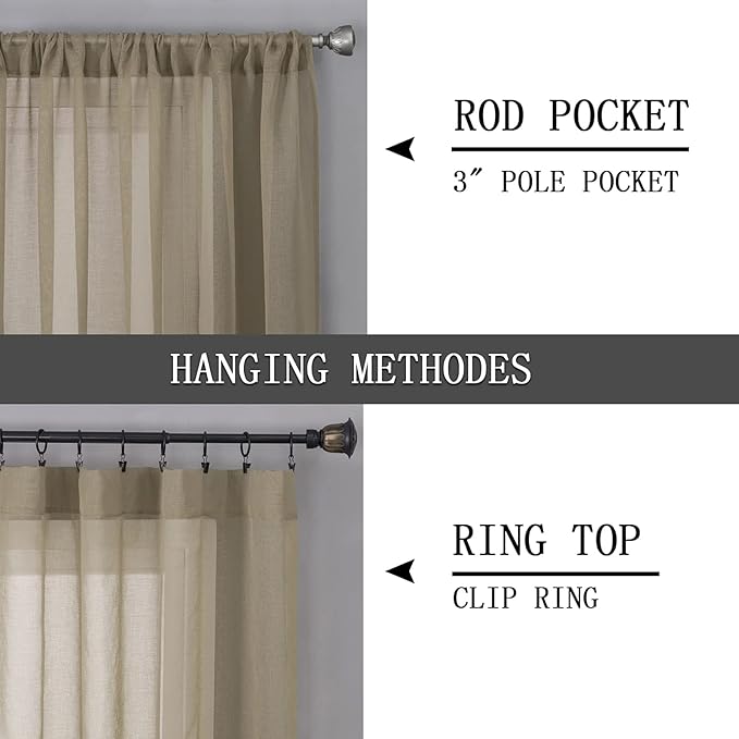Tollpiz Sheer Curtains Linen Textured Living Room Curtain Sheers Light - Image 5