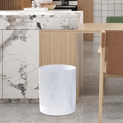 Polytree White Marble Stripe Wastebasket, Round Bathroom Trash Can 2.5 Gallon - Image 5