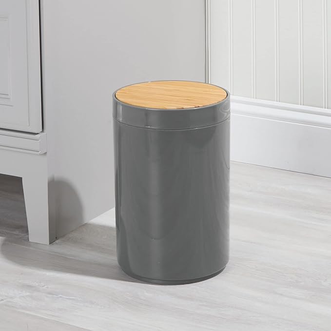 mDesign Plastic Round Trash Can Small Wastebasket - Image 3
