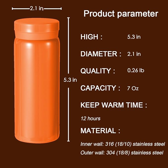 Mini Thermos Cute Water Bottle - 7 oz Tiny Insulated Vacuum 18/10 Stainless - Image 2