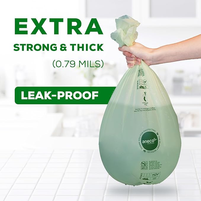 ANECO Compostable Trash Bags 4 Gallon, Extra Strong - Image 3