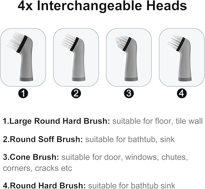 Electric Cleaning Brush with 4 in 1 Multiple Brush Heads, Indoor Household - Image 4
