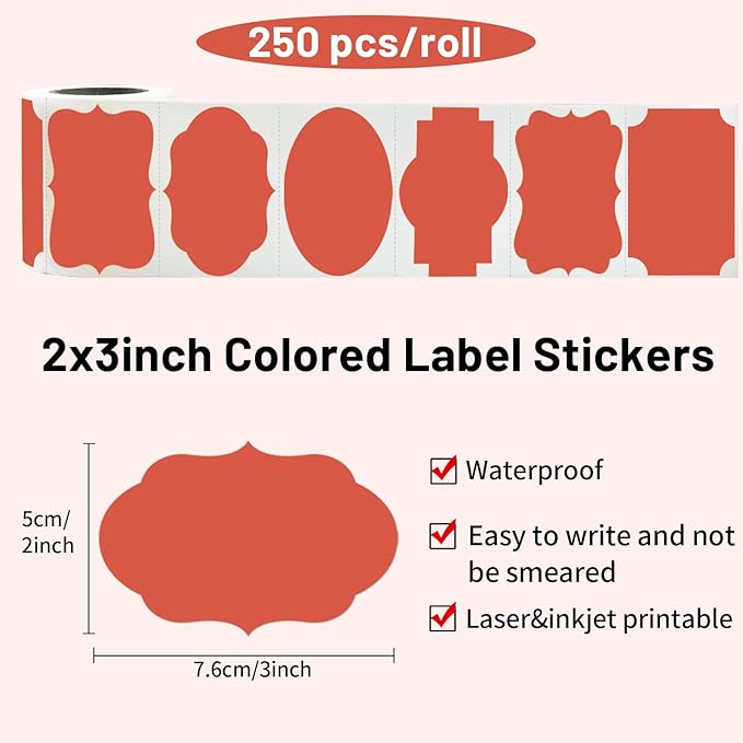 Red Labels - 250 PCS 3" x 2" Fancy Shape Stickers - Image 2