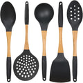 Beille 5pc Dark Grey Nylon Wooden Kitchen Utensils by BEILLE