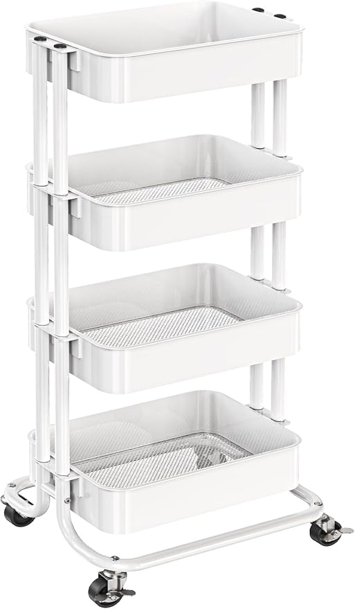Pipishell 4 Tier Metal Rolling Utility Cart, Heavy-Duty Storage Rolling Cart by Pipishell