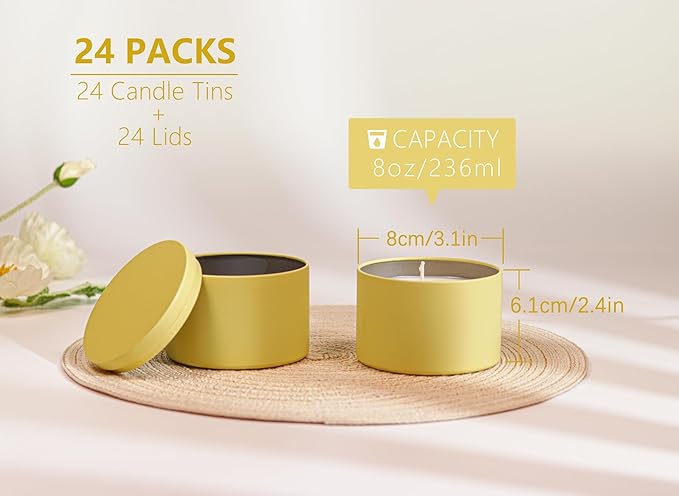 Aroparc Candle Tins 8oz with Lids, 24 Pack Seamless Candle Containers - Image 2