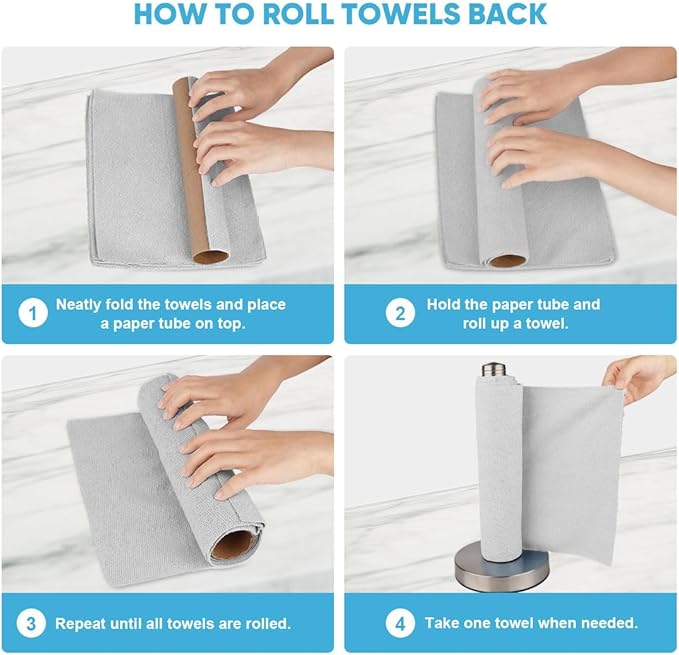 AIDEA Microfiber Cleaning Cloth Roll, Paper Towels Reusable Grey Tear Away - Image 7