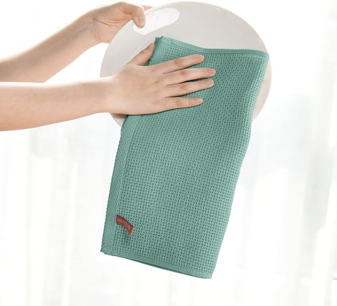 Artoid Mode 100% Cotton Light Green Waffle Weave Kitchen Dish Cloths, 12x12 - Image 4