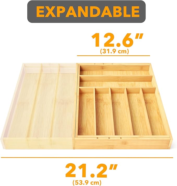 SpaceAid Bamboo Silverware Drawer Organizer - Image 7