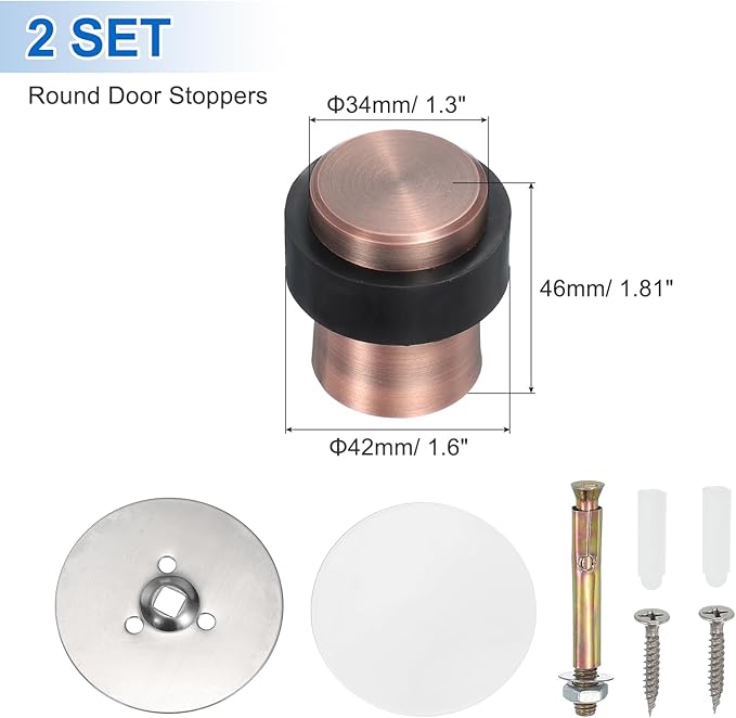PATIKIL 2Set Round Door Stoppers, 46mm Stainless Steel Door Stop Doorstop Wedge - Image 2