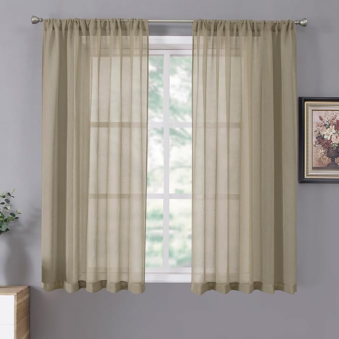 Tollpiz Short Sheer Curtains Linen Textured Living Room Curtain Sheers Light by Tollpiz