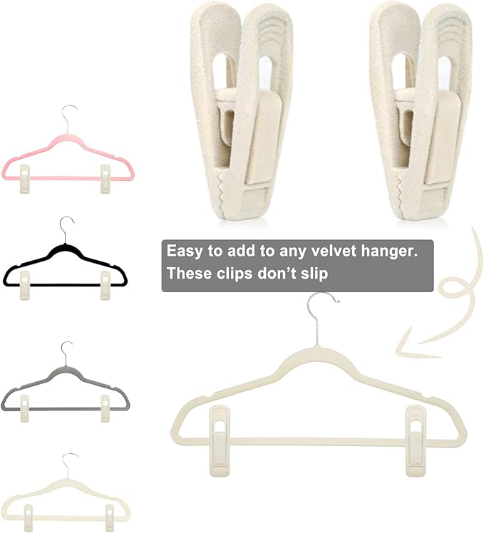 Beige Velvet Hanger Clips, Non-Slip Velvet Clip Work Perfectly - Image 5