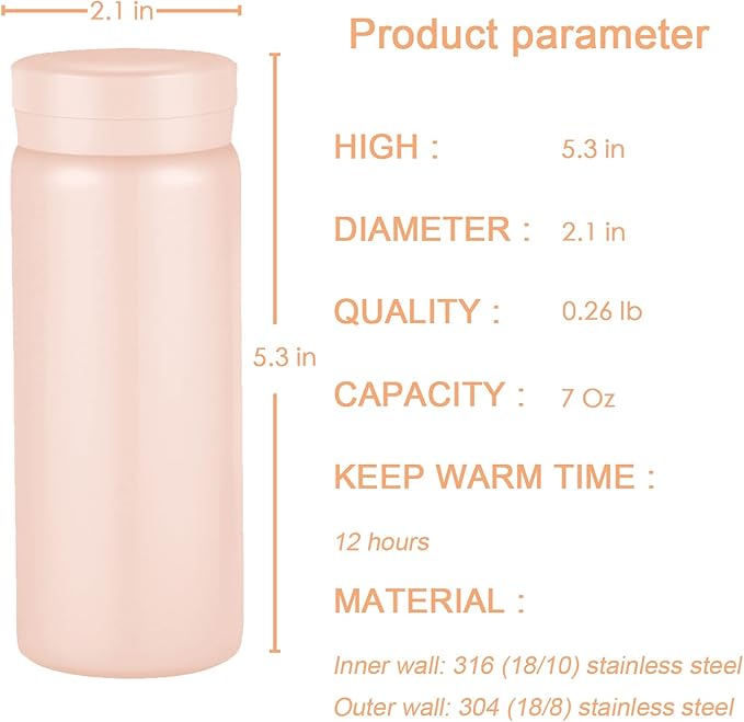 Mini Thermos Cute Water Bottle - 7 oz Tiny Insulated Vacuum 18/10 Stainless - Image 2