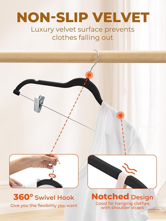 HOUSE DAY Velvet Skirt Hangers 72 Pack, Space Saving Slim Pant Hangers - Image 7