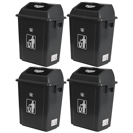 4 Pack Plastic Swing Lid Trash Can, 6 Gallon Trash Cans by Nihenok