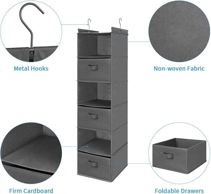 MAX Houser 6 Tier Shelf Hanging Closet Organizer, Closet Hanging Shelf - Image 5