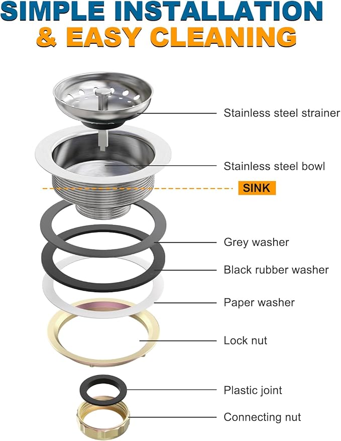 BOTEMY Stainless Steel Sink Drain Strainer Kit 3-1/2 inch Kitchen Drain Assembly - Image 6
