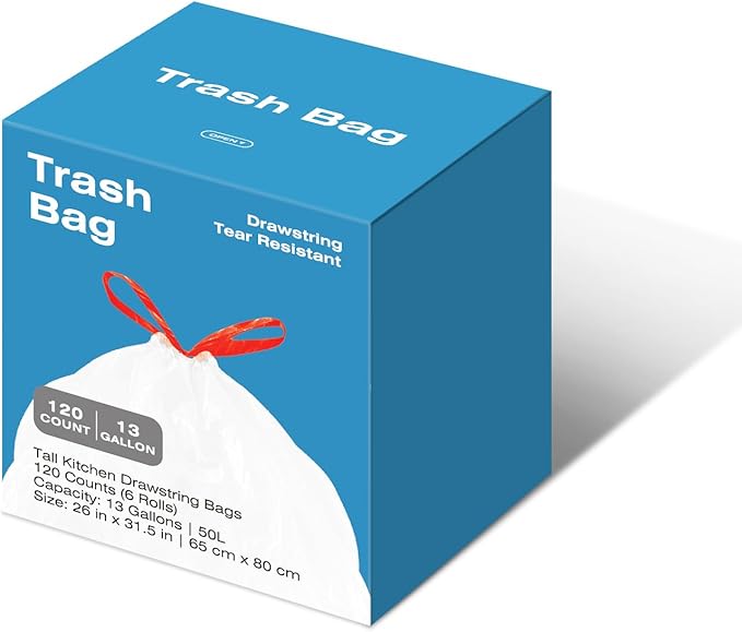 13.2 Gallon Tall Kitchen Drawstring Trash Bags, Leak Proof, Waste Bag - Image 8