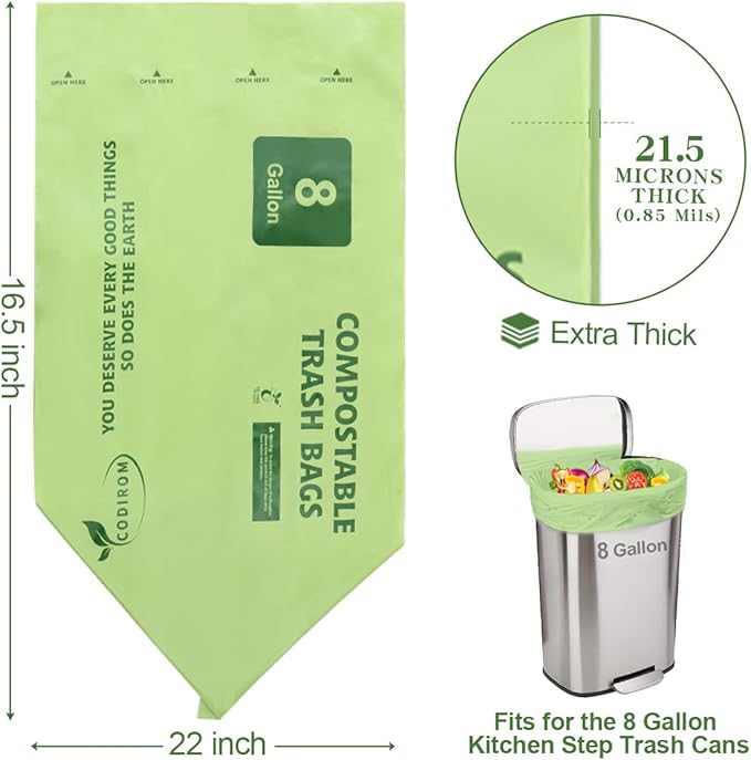100% Compostable Trash Bags, 8 Gallon, 30 Liter, 0.85 Mils - Image 2