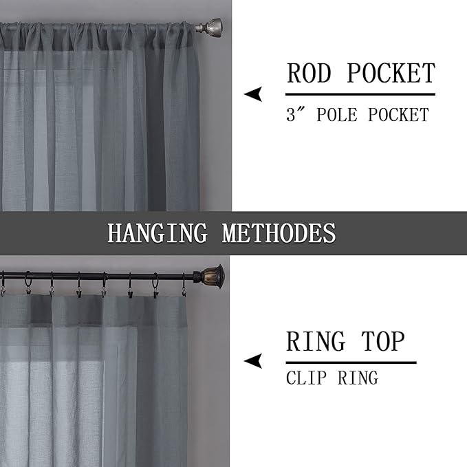 Tollpiz Sheer Tier Curtain Linen Textured Half Kitchen Curtains Sheer Light - Image 5
