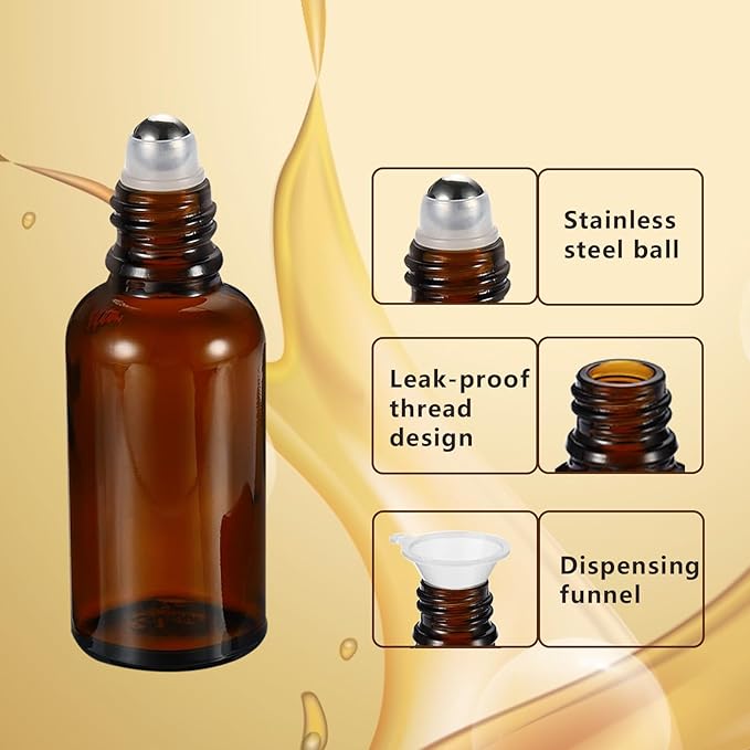 30ML Roller Bottles for Essential Oil, 4 Pack Empty Amber Glass Roller Bottle - Image 3