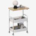 Rolling Cart with Wooden Tabletop 3-Tier Metal Utility Rolling Cart Storage by ULIKEUS