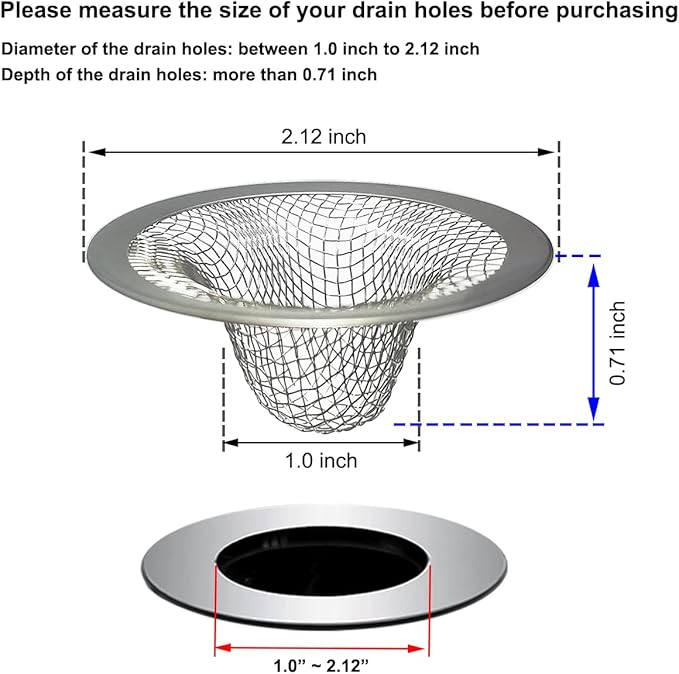 1.0" Bathroom Sink Drain Strainers, Mop Pool, RV Sink, Stainless Steel Drain - Image 2