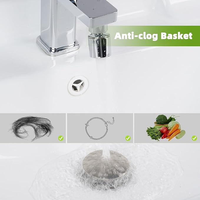 Universal 2PCS Bathroom Sink Stopper 2 in 1 Pop Up Metal Sink Drain Strainer - Image 3