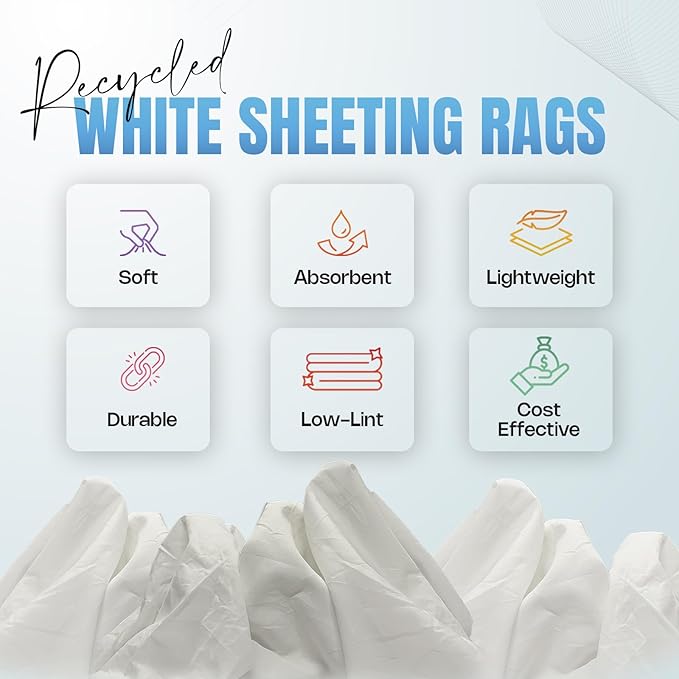 Recycled White Sheeting Cleaning Rags – Lint Free White Cotton Cloths - Image 8