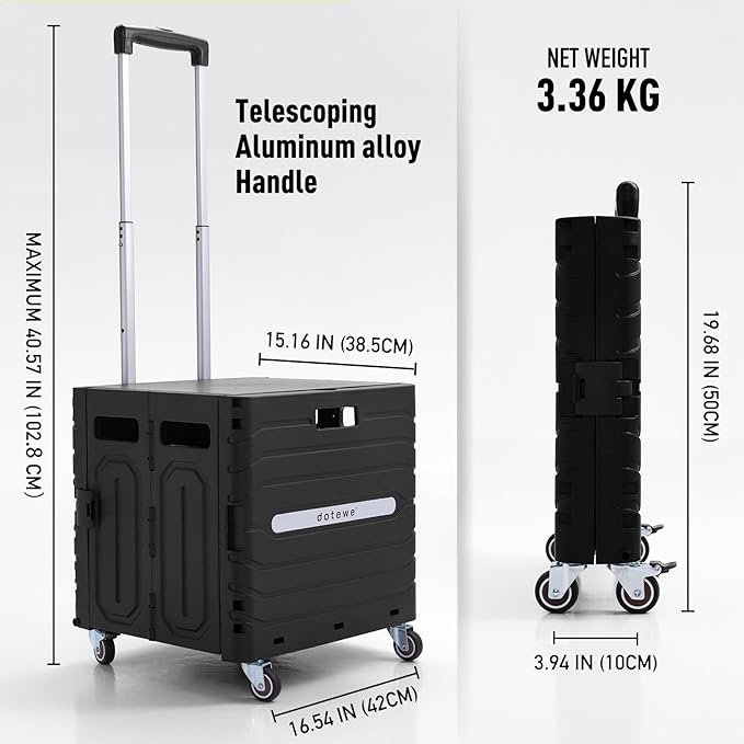 Folding Utility Cart Black Portable Rolling Crate Handcart Foldable Shopping - Image 4