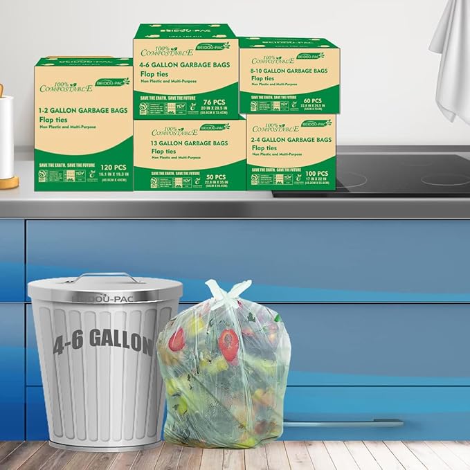 4-6 Gallon Flap Tie Compostable Trash Bags, Kitchen Compost Bags, Sturdy - Image 6