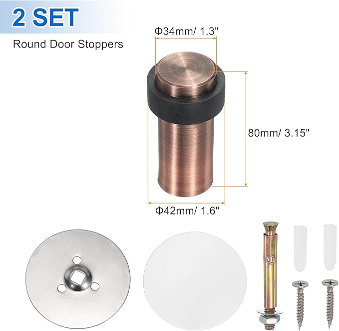 PATIKIL 2Set Round Door Stoppers, 80mm Stainless Steel Door Stop Doorstop Wedge - Image 2