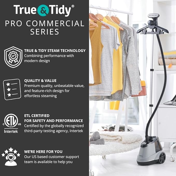 True & Tidy Heavy Duty Commercial Full Size Standing Garment Steamer - Image 2