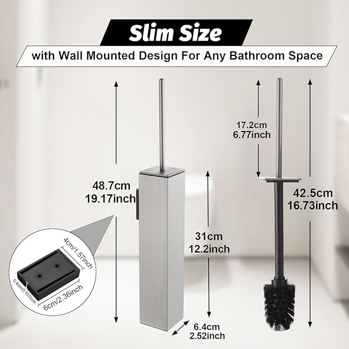 BGL Toilet Brush and Holder Set Brushed Nickel Wall Mounted - Image 2