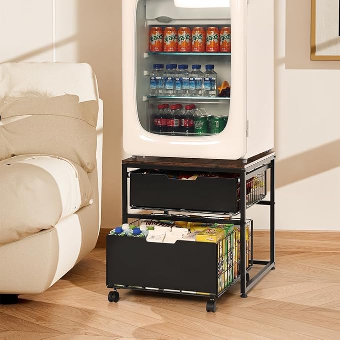 Mini Fridge Stand with Storage Drawer, 21.7”x21.7” Heavy Duty Mini Fridge Table by OUDUCK