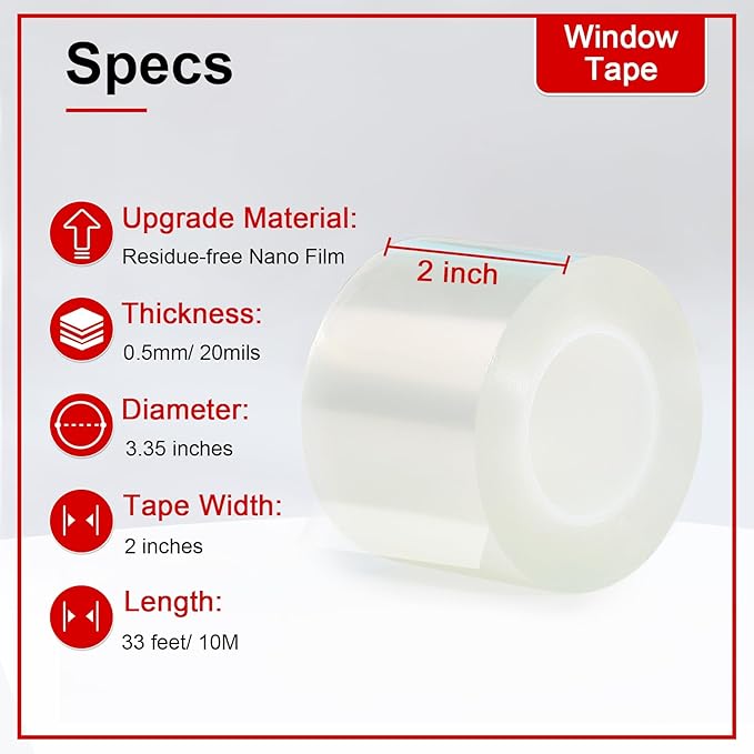 Window Sealing Tape 2 Inch x 33 FT Transparent Window Insulation Residue-Free - Image 2