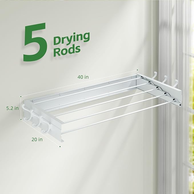 BAKON Clothes Drying Rack Wall Mounted 40", Laundry Clothes Drying Rack - Image 2