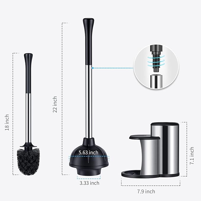 HAMITOR Toilet Plunger and Bowl Brush Set: 2 in 1 Stainless Steel Heavy Duty - Image 7