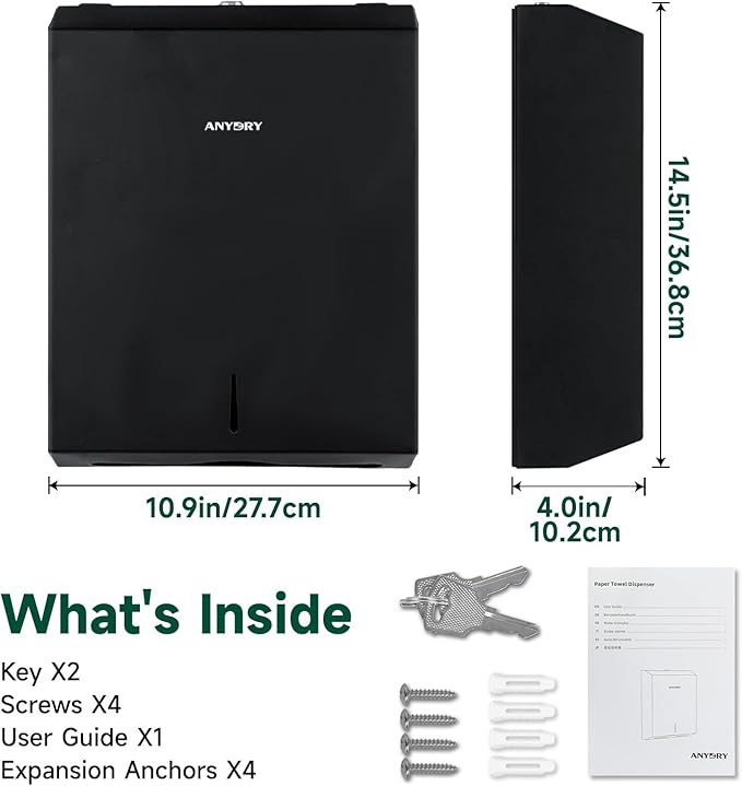 Commercial Paper Towel Dispenser Wall Mount 400-Sheet Capacity Matte Black - Image 8