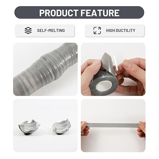 Self Fusing Silicone Tape 4 Rolls 1 in x 10' Grey Waterproof Rescue Tape Rubber - Image 4