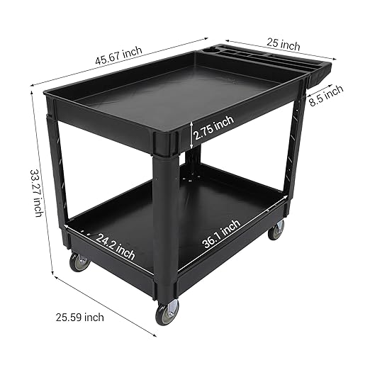 Utility Service Cart 2-Shelf 500 Lbs Capacity, Heavy Duty Rolling Cart - Image 4